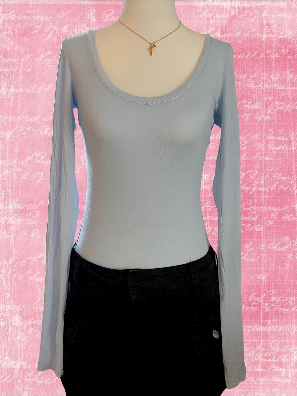 Garage Light Blue Long Sleeve Scoop Neck Top
